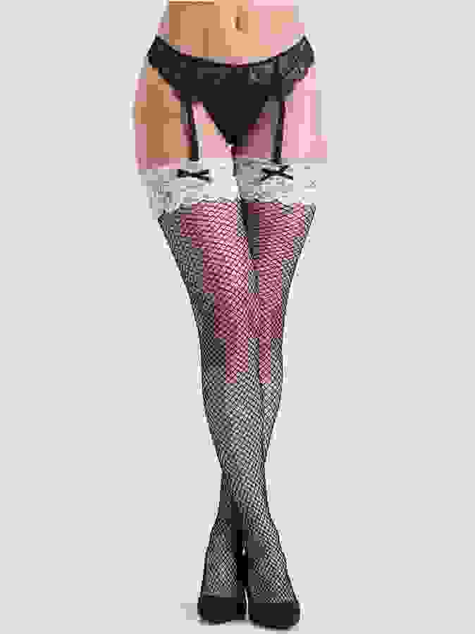 Lovehoney Fantasy Maid Fishnet Stockings, Black, hi-res